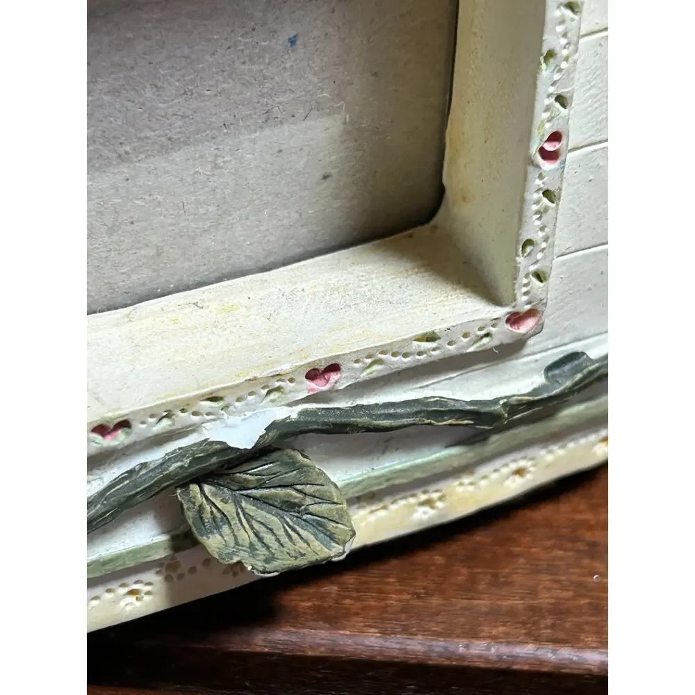 Vintage Sculpted Resin Book Style Double Photo Frame Heart Cottage Shabby Chic